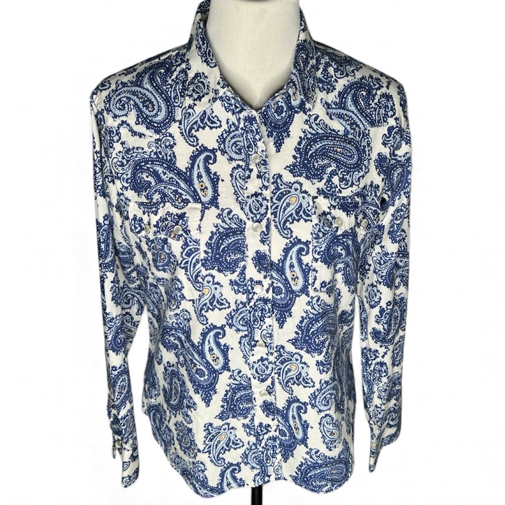 1990s Brooks & Dunn Panhandle Slim Sawtooth Pearl Snap Shirt Western Paisley LG